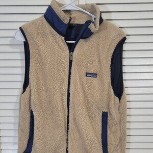 Patagonia sherpa fleece vest beige/blue size mens medium